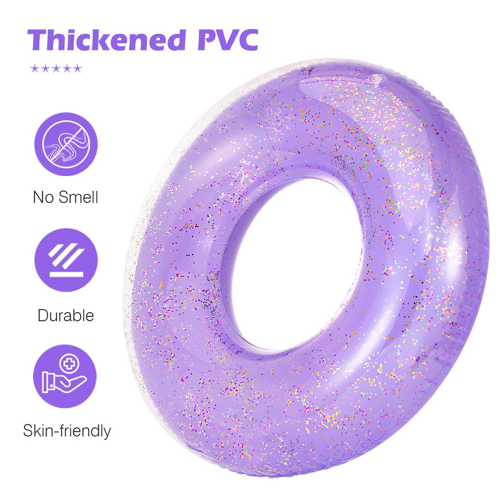 MoKo 90cm Purple Glitter Swim Ring – Inflatable Pool Float for Kids and Adults