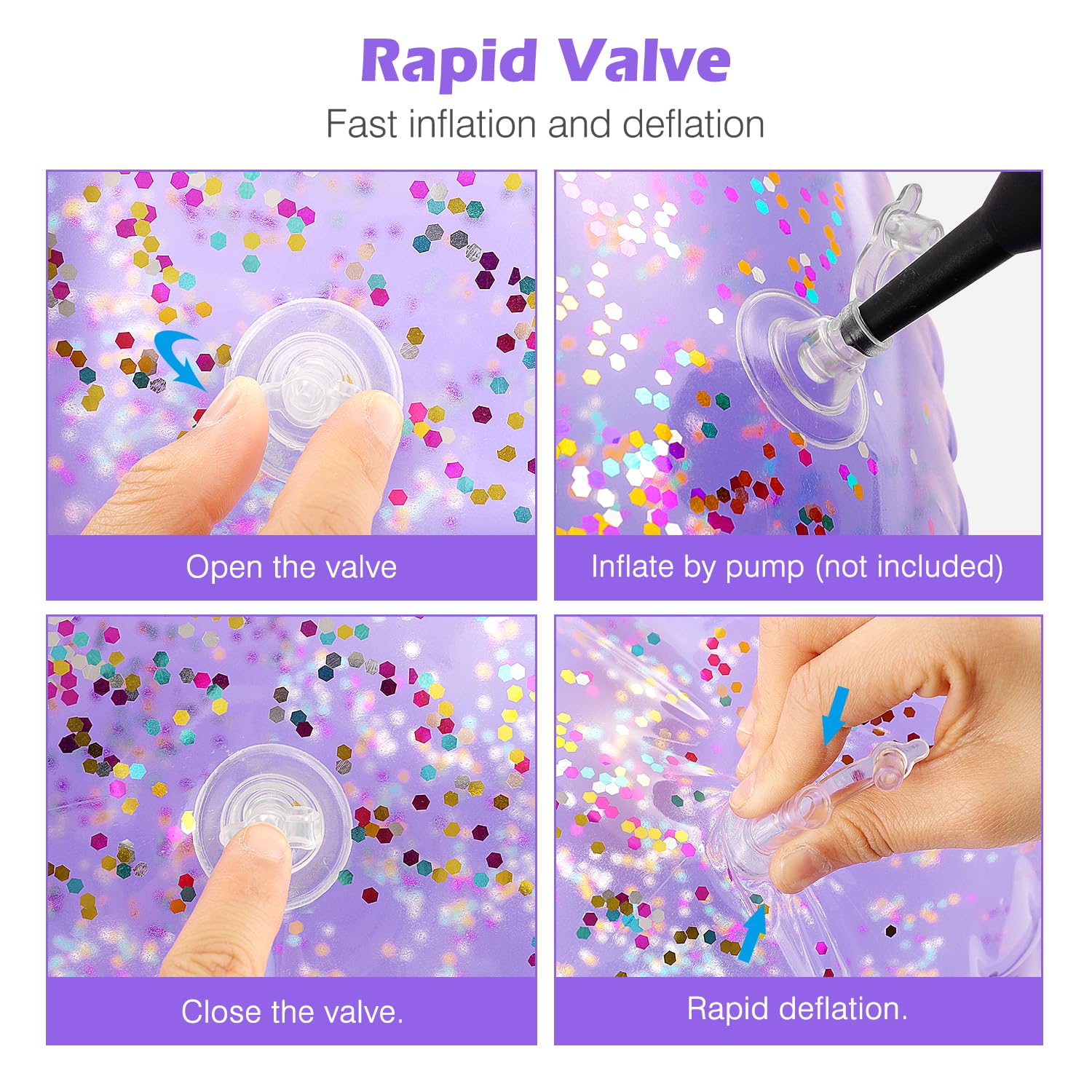 MoKo 90cm Purple Glitter Swim Ring – Inflatable Pool Float for Kids and Adults