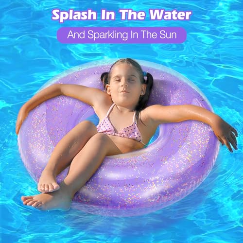 MoKo 90cm Purple Glitter Swim Ring – Inflatable Pool Float for Kids and Adults