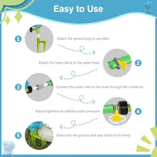 MoKo Dinosaur Water Sprinkler for Kids – Outdoor Play Toy with 4 Wiggle Tubes, Sprays Up to 8ft, Blue