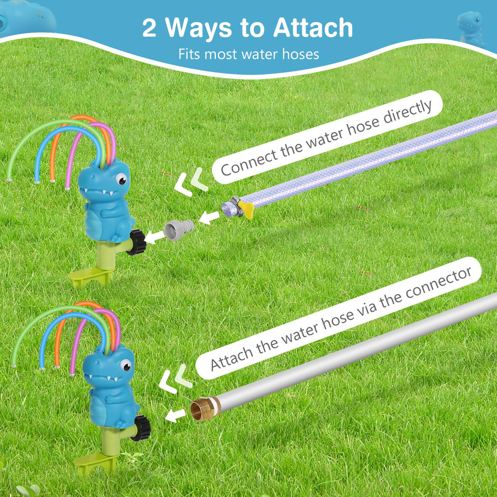 MoKo Dinosaur Water Sprinkler for Kids – Outdoor Play Toy with 4 Wiggle Tubes, Sprays Up to 8ft, Blue