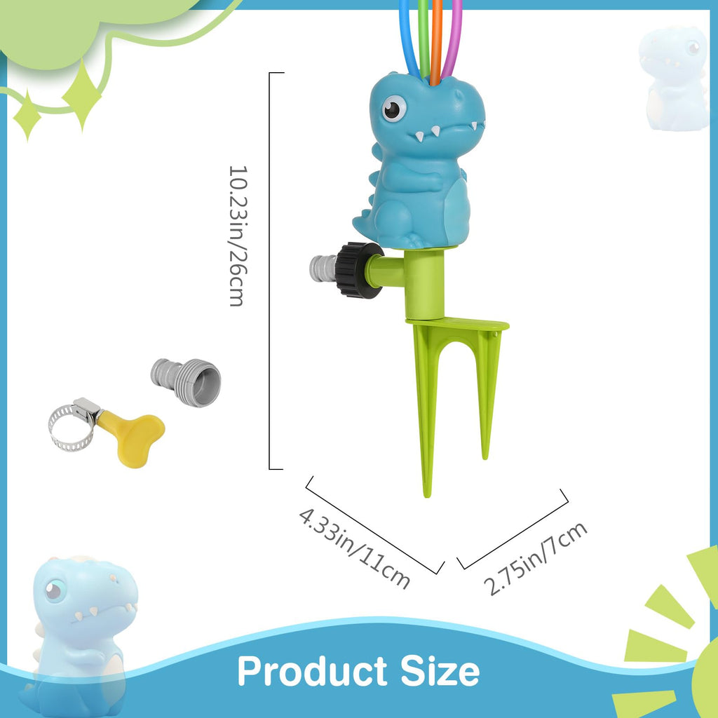 MoKo Dinosaur Water Sprinkler for Kids – Outdoor Play Toy with 4 Wiggle Tubes, Sprays Up to 8ft, Blue