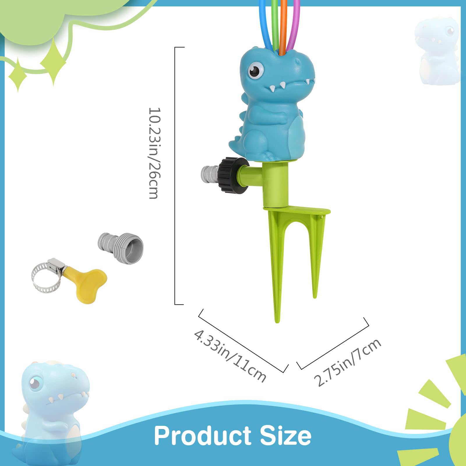 MoKo Dinosaur Water Sprinkler for Kids – Outdoor Play Toy with 4 Wiggle Tubes, Sprays Up to 8ft, Blue