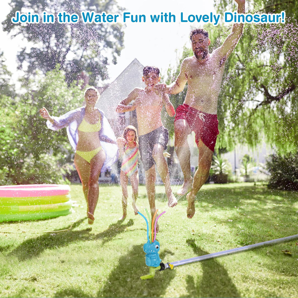 MoKo Dinosaur Water Sprinkler for Kids – Outdoor Play Toy with 4 Wiggle Tubes, Sprays Up to 8ft, Blue