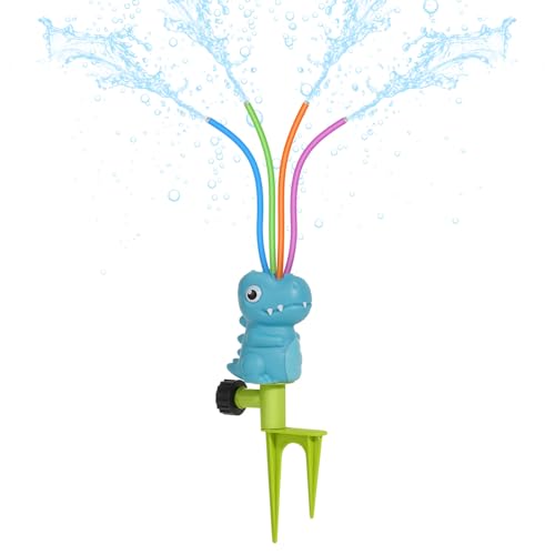 MoKo Dinosaur Water Sprinkler for Kids – Outdoor Play Toy with 4 Wiggle Tubes, Sprays Up to 8ft, Blue