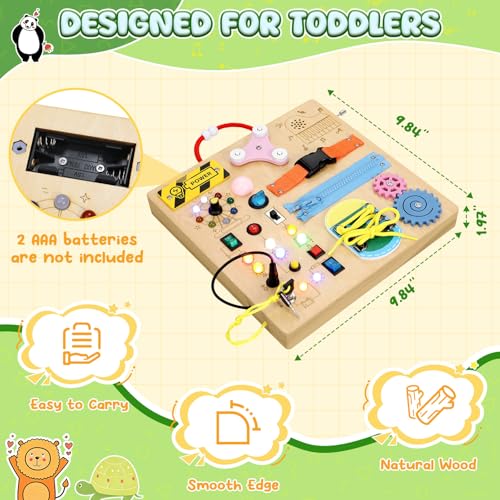 MoKo Montessori Busy Board: Wooden Sensory Toy with LED Lights, Switches, and Music Box for Toddlers Age 3+