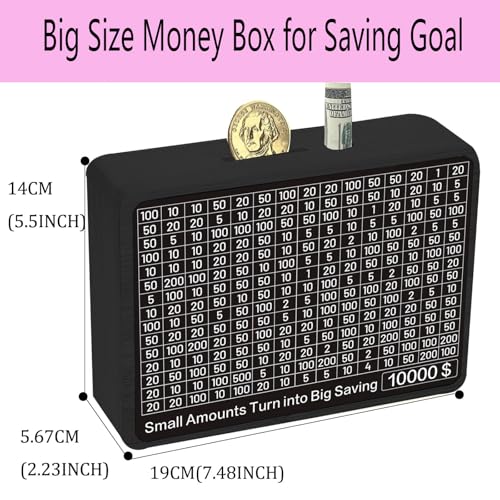 MoliDow Wooden Money Saving Box – No-Install Cash Vault for Savings up to $10,000, Includes Pens and Trackers