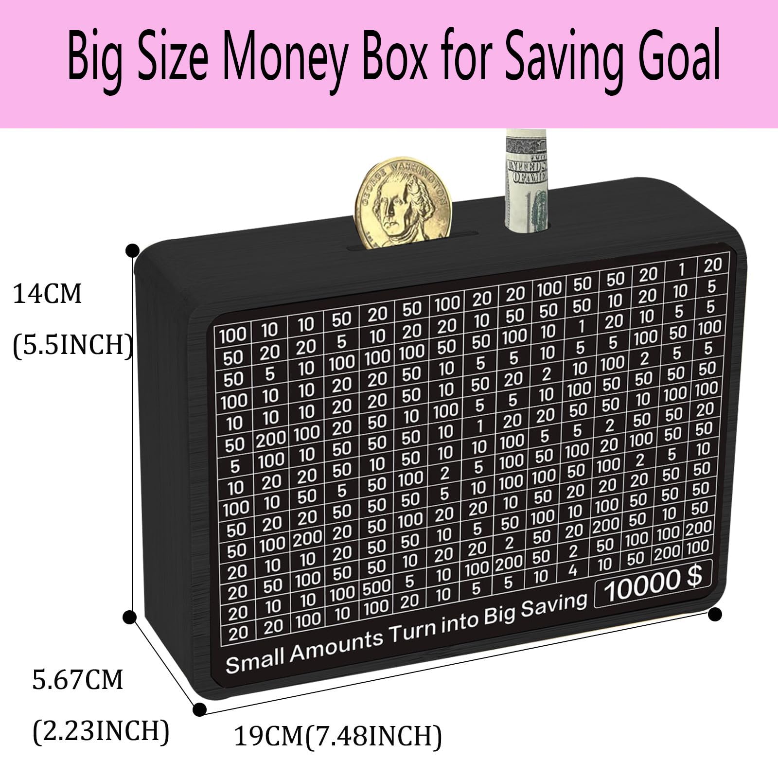 MoliDow Wooden Money Saving Box – No-Install Cash Vault for Savings up to $10,000, Includes Pens and Trackers