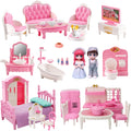 MOLINGXUAN 48-Piece Dollhouse Furniture Set – Pink Victorian-Style Miniature Collection for Living Room, Bedroom, Bathroom & Kitchen
