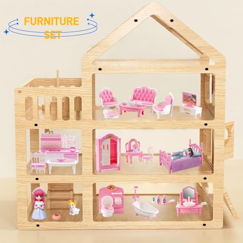 MOLINGXUAN 48-Piece Dollhouse Furniture Set – Pink Victorian-Style Miniature Collection for Living Room, Bedroom, Bathroom & Kitchen