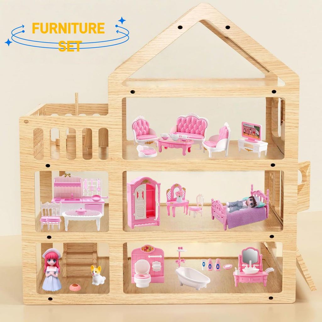 MOLINGXUAN 48-Piece Dollhouse Furniture Set – Pink Victorian-Style Miniature Collection for Living Room, Bedroom, Bathroom & Kitchen
