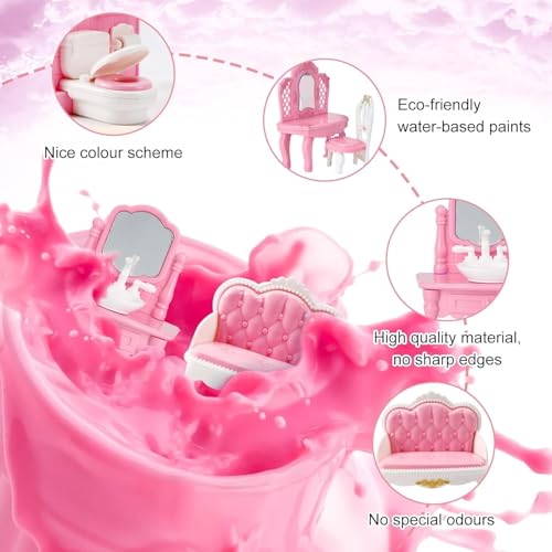 MOLINGXUAN 48-Piece Dollhouse Furniture Set – Pink Victorian-Style Miniature Collection for Living Room, Bedroom, Bathroom & Kitchen