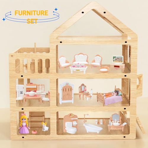 MOLINGXUAN 48-Piece Luxury Dollhouse Furniture Set - Beige Victorian Miniature Accessories for Living, Bedroom, Bathroom, Kitchen