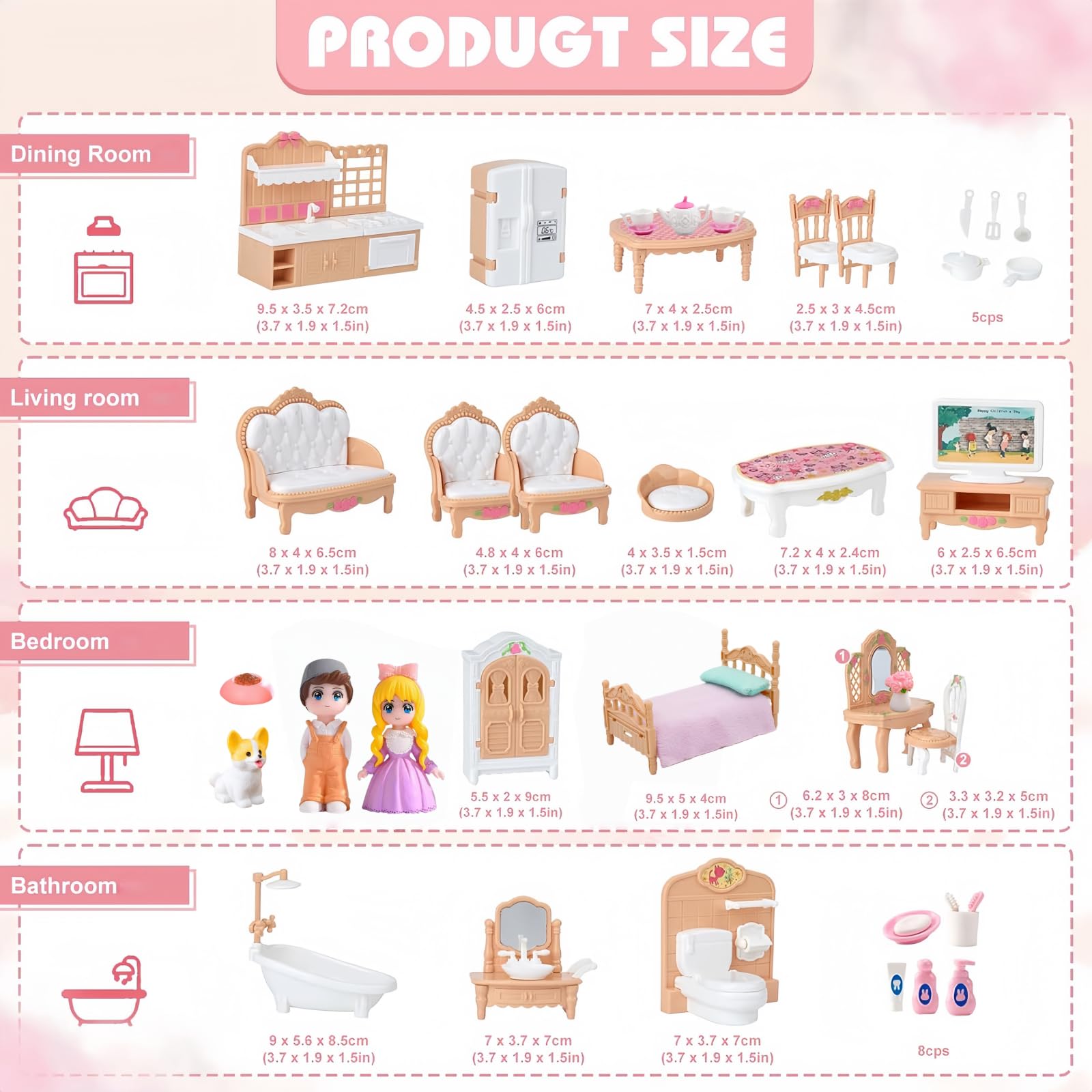 MOLINGXUAN 48-Piece Luxury Dollhouse Furniture Set - Beige Victorian Miniature Accessories for Living, Bedroom, Bathroom, Kitchen