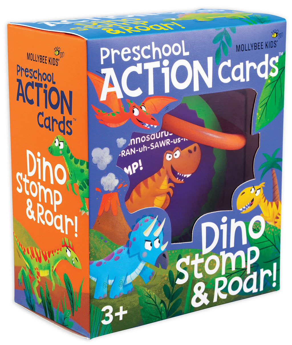 MOLLYBEE KIDS Dino Stomp & Roar – 20 Double-Sided Dinosaur Activity Cards for Toddlers & Preschoolers Ages 3+