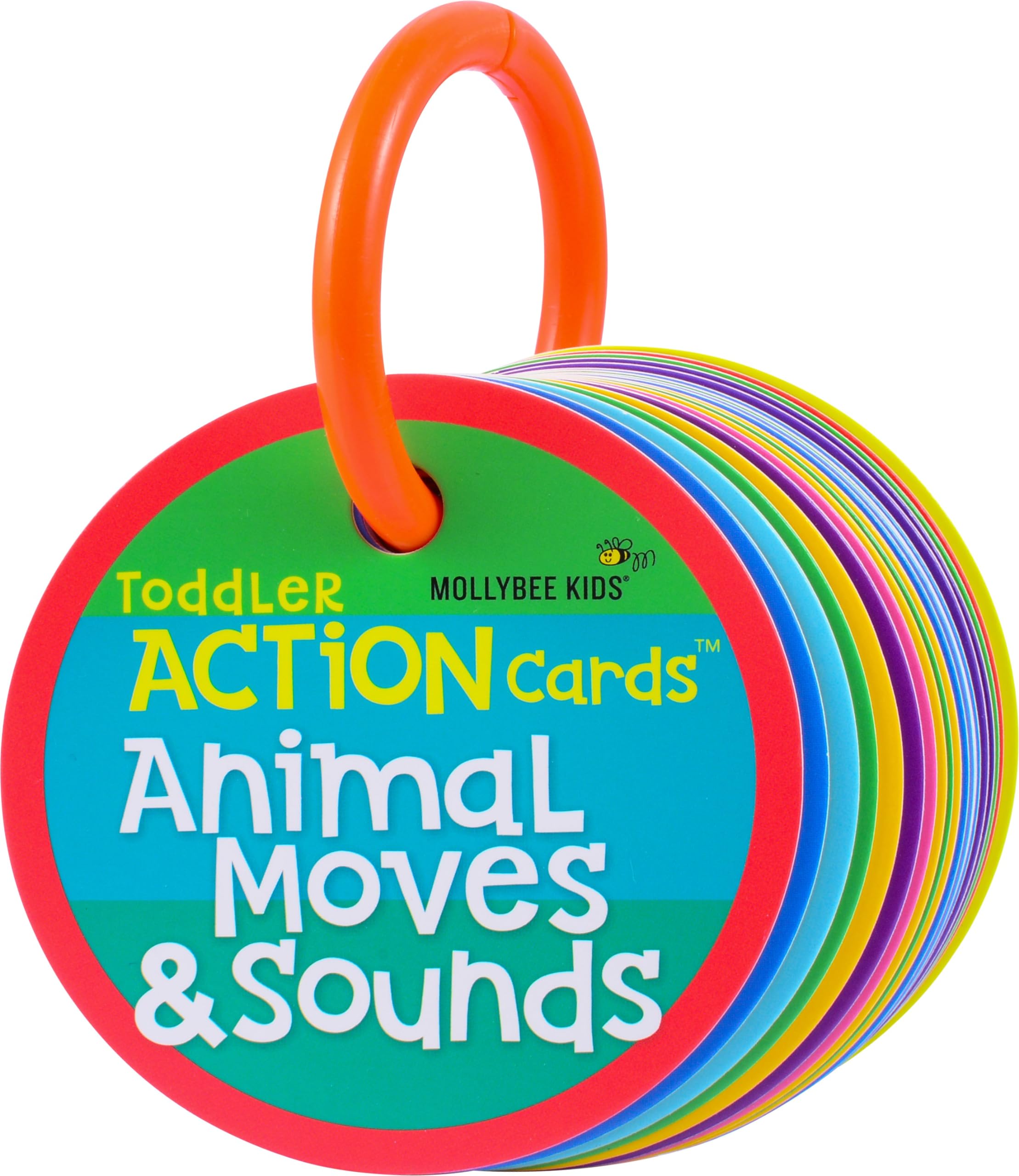 MOLLYBEE KIDS Toddler Action Cards – Animal Moves & Sounds for Ages 2-3, 20 Laminated Cards with Travel Ring