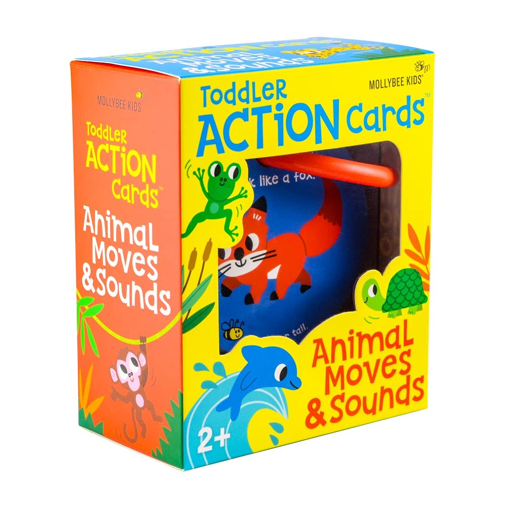 MOLLYBEE KIDS Toddler Action Cards – Animal Moves & Sounds for Ages 2-3, 20 Laminated Cards with Travel Ring