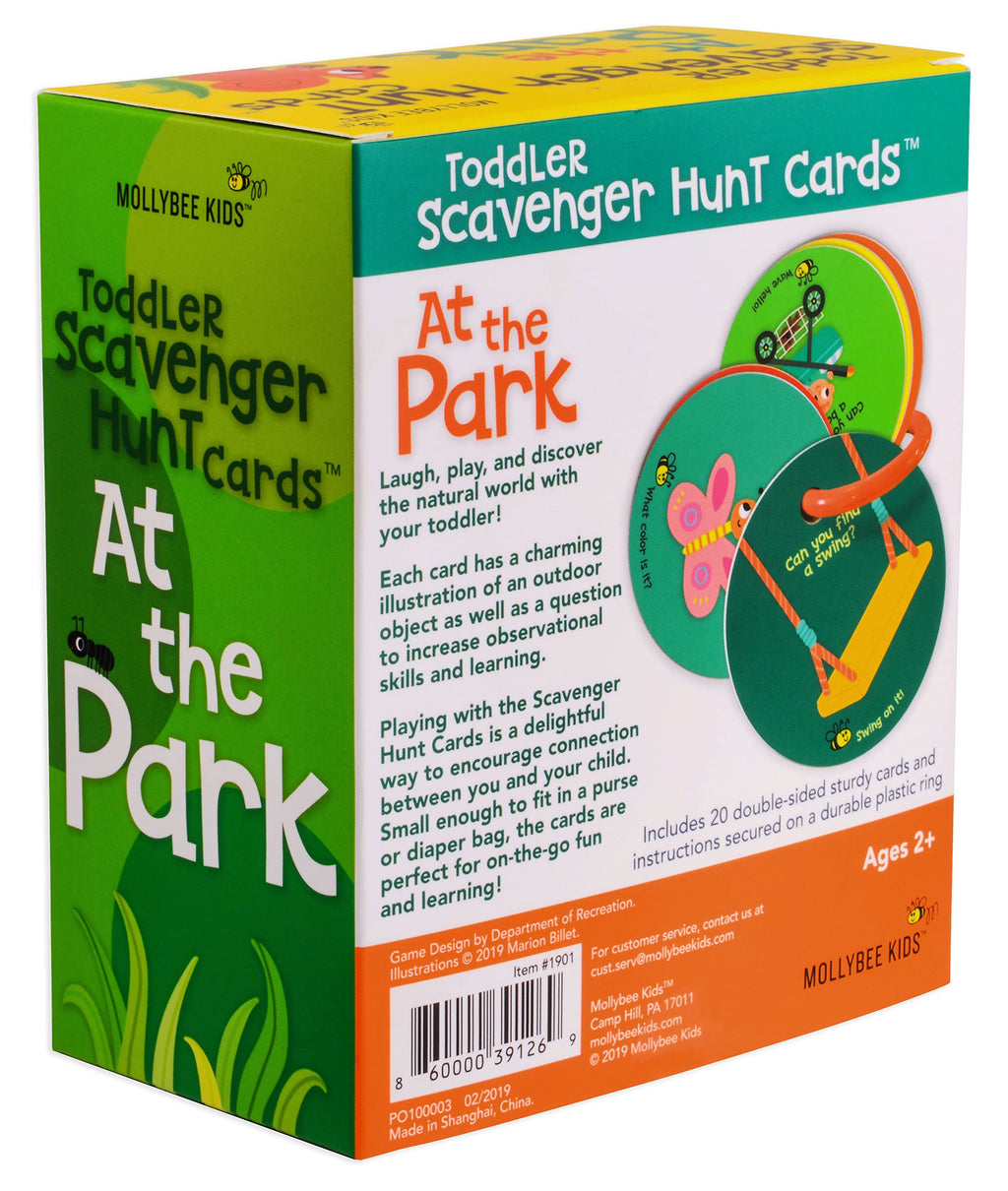 MOLLYBEE Kids Toddler Outdoor Scavenger Hunt Cards – 20 Double-Sided Park Exploration Game with Ring, Ages 2-4