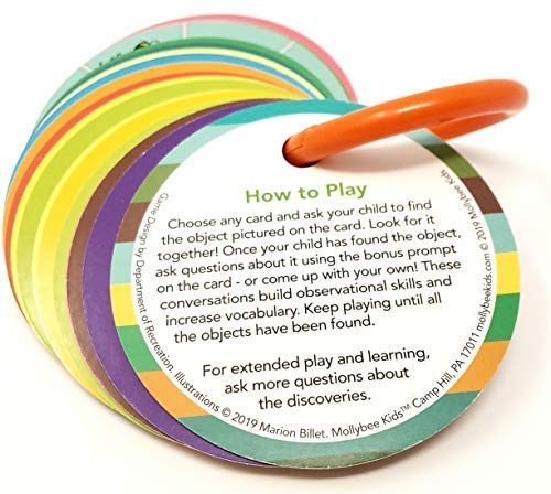 MOLLYBEE Kids Toddler Outdoor Scavenger Hunt Cards – 20 Double-Sided Park Exploration Game with Ring, Ages 2-4