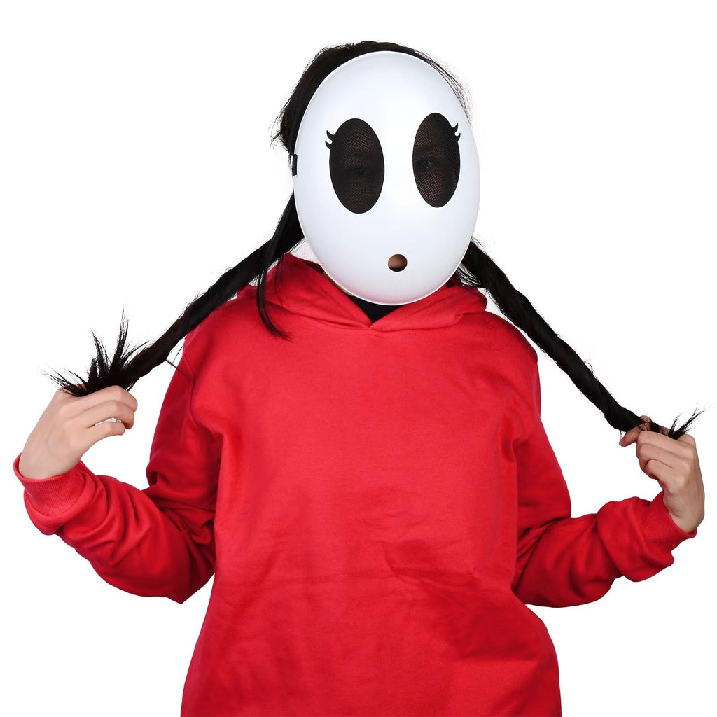 Monisorly White Shy Guy Full Face Mask – PVC Cosplay Prop for Halloween & Carnivals