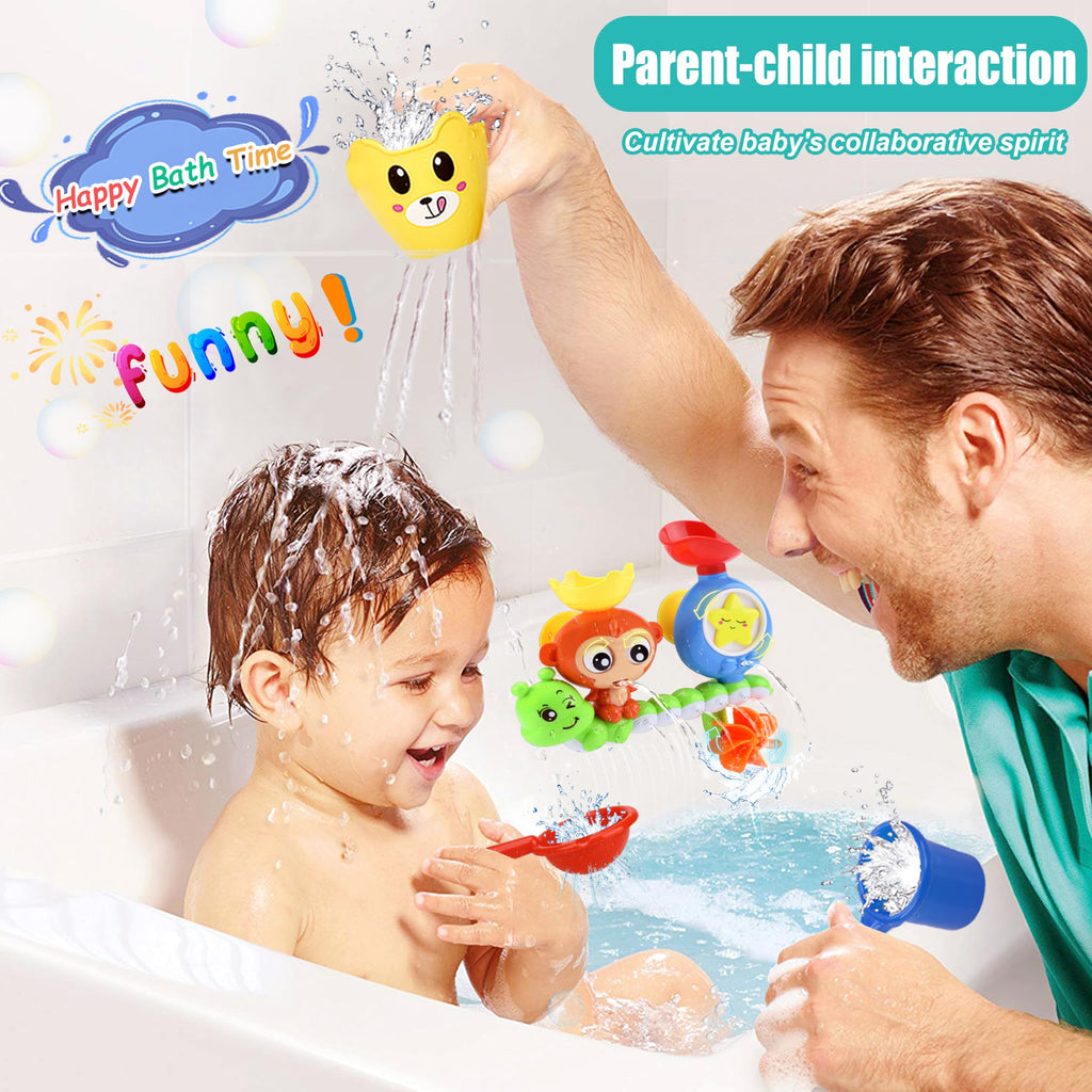Monkey Waterfall Bath Toy for Toddlers 1-3 Years – Spinning Gears & Cups, No Batteries Needed