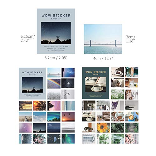 Monolike Wow Sticker Serenity + Mellow Set – 6 Mini Cute Square Stickers (2 Designs) for Scrapbooking, Waterproof