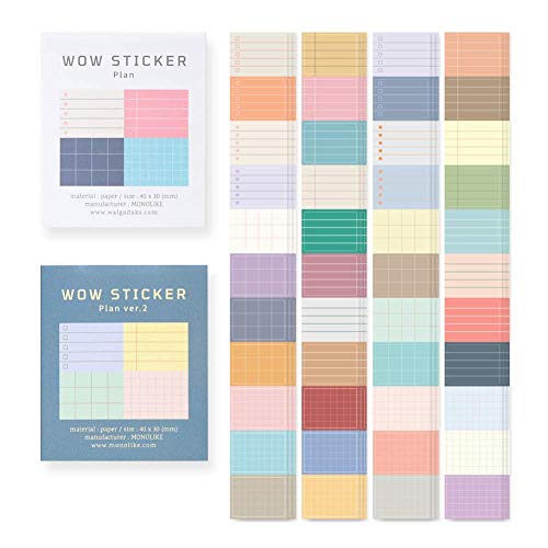 Monolike Wow Sticker Set (Plan ver.1 + ver.2): 6 Mini Square Paper Stickers in Box