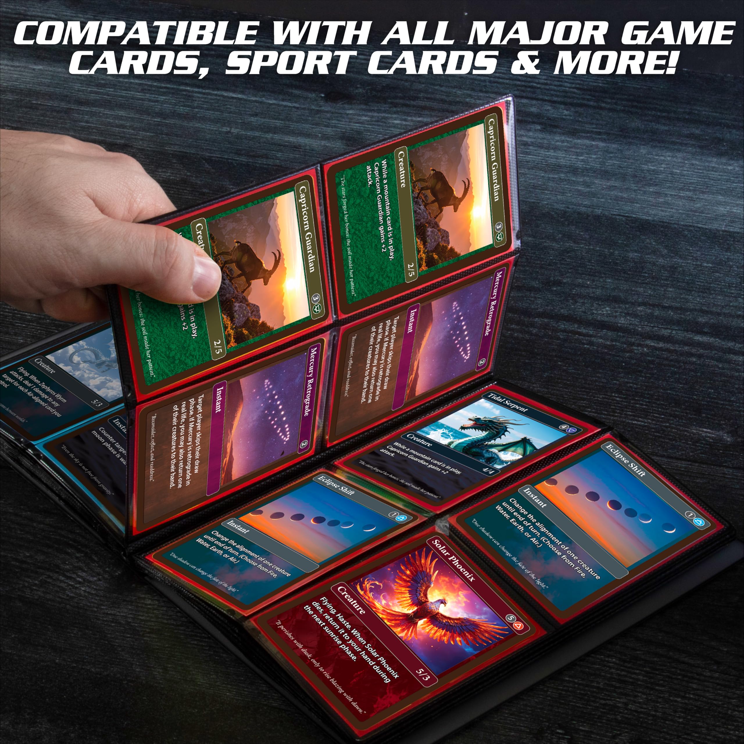 Monster 4 Pocket Trading Card Album - Matte Red, Holds 160 Cards, Side-Loading Pockets | Compatible with Pokemon Yugioh MTG