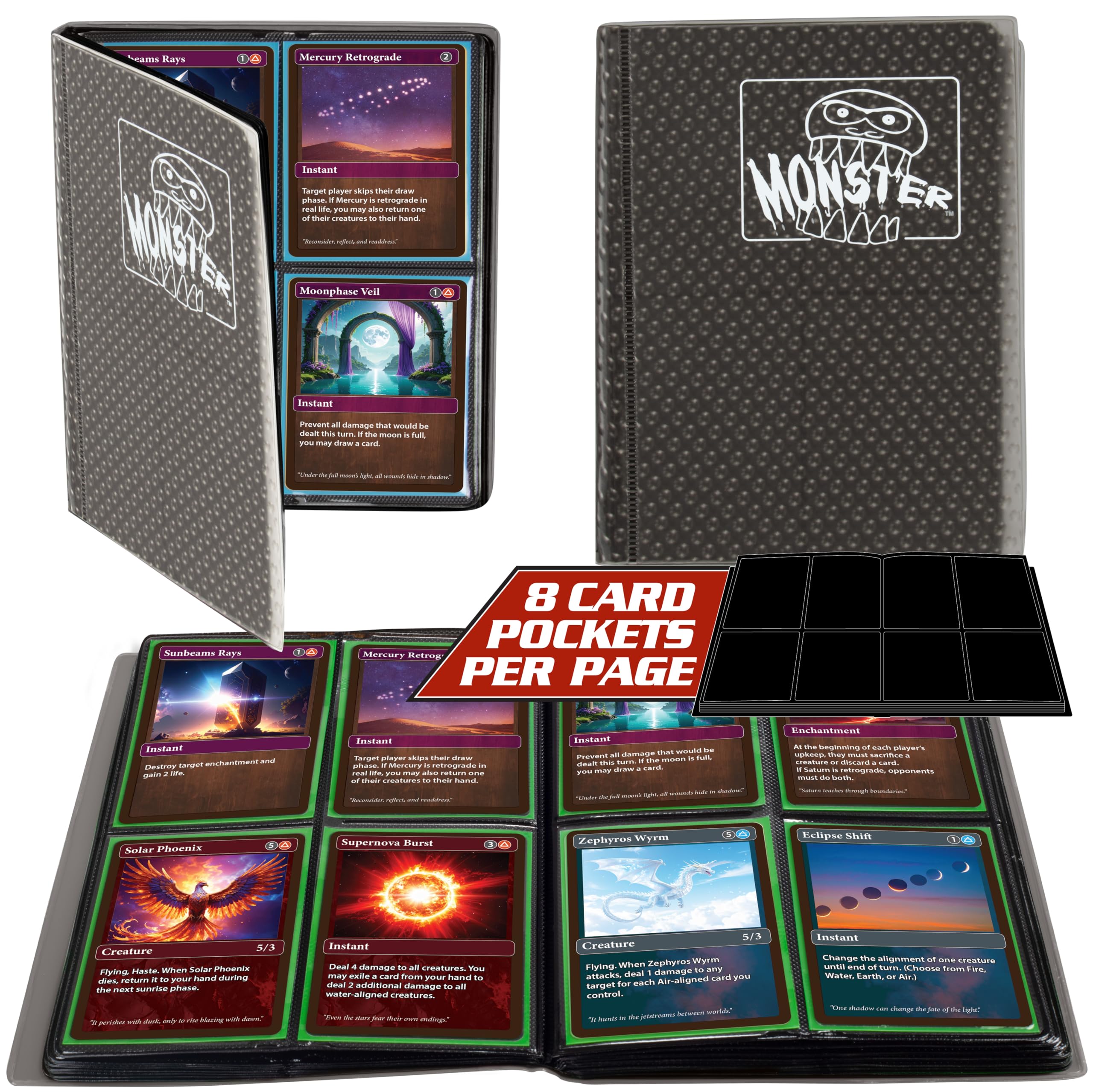 Monster 4 Pocket Trading Card Binder - Holofoil Black: Anti-Theft, Side-Loading, Holds 160 Cards