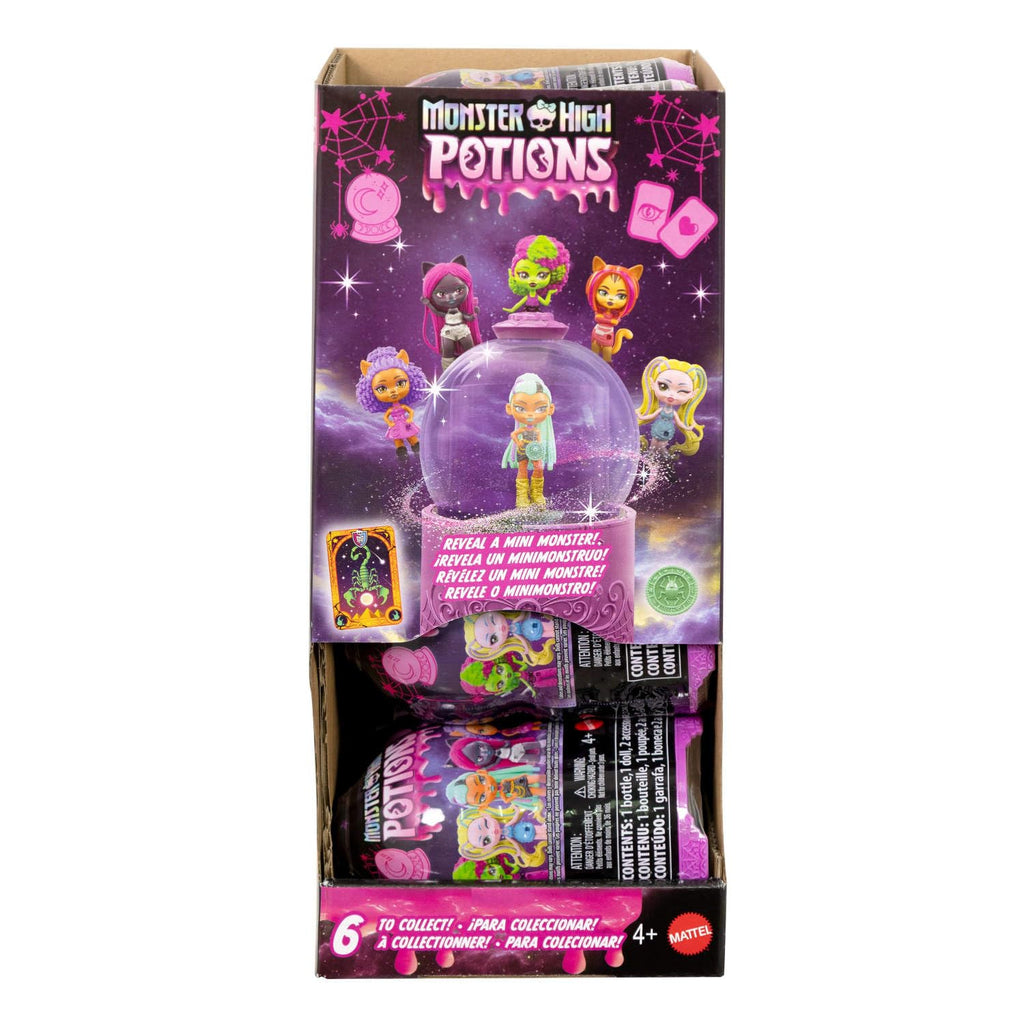 Monster High Potions Crystal Ball Mini Dolls – Surprise 3-Inch Figures with Water Reveal, Charm, and Fortune Card