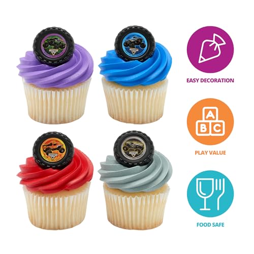 Monster Jam Cupcake Rings - 24 Pack of Monster Truck Toppers by DecoPac