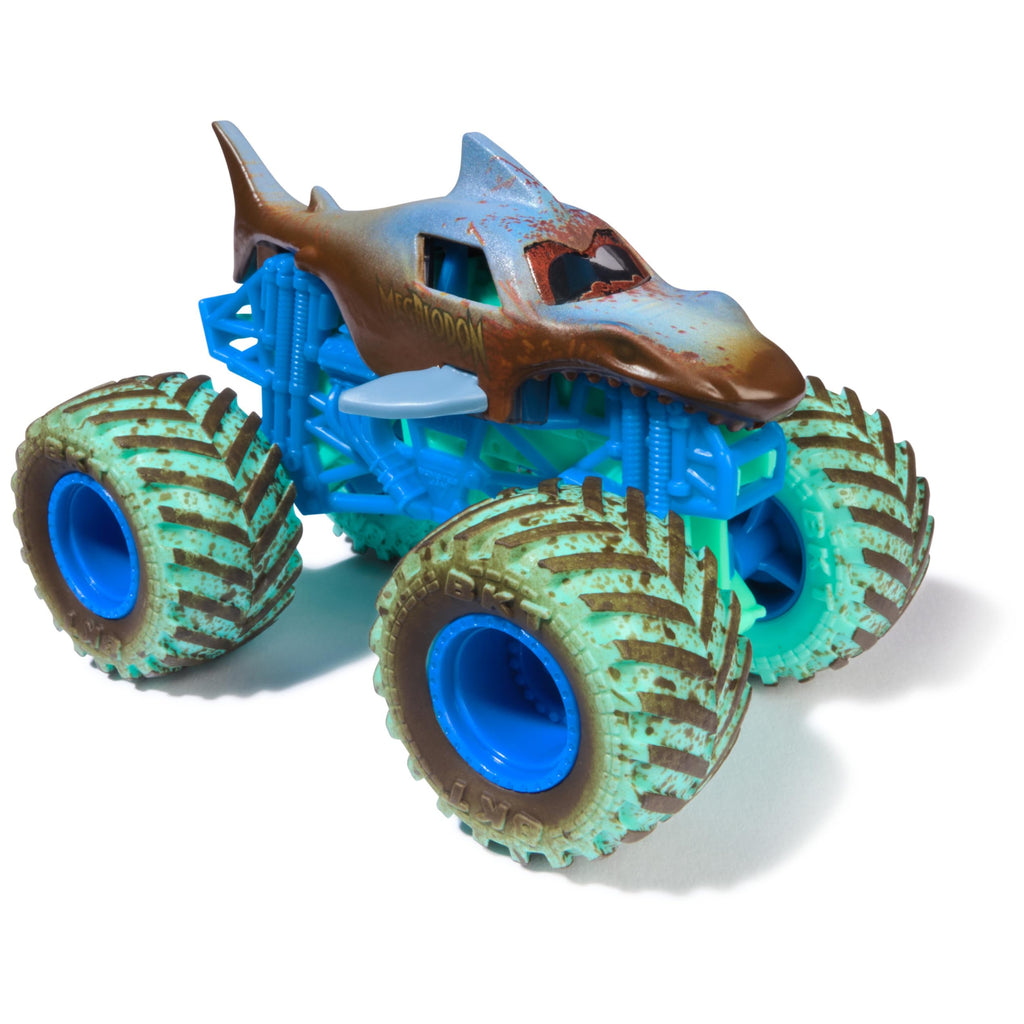 Monster Jam Mud Blasters 2-Pack: Grave Digger & Megalodon Color-Changing 1:64 Die-Cast Trucks for Ages 3+