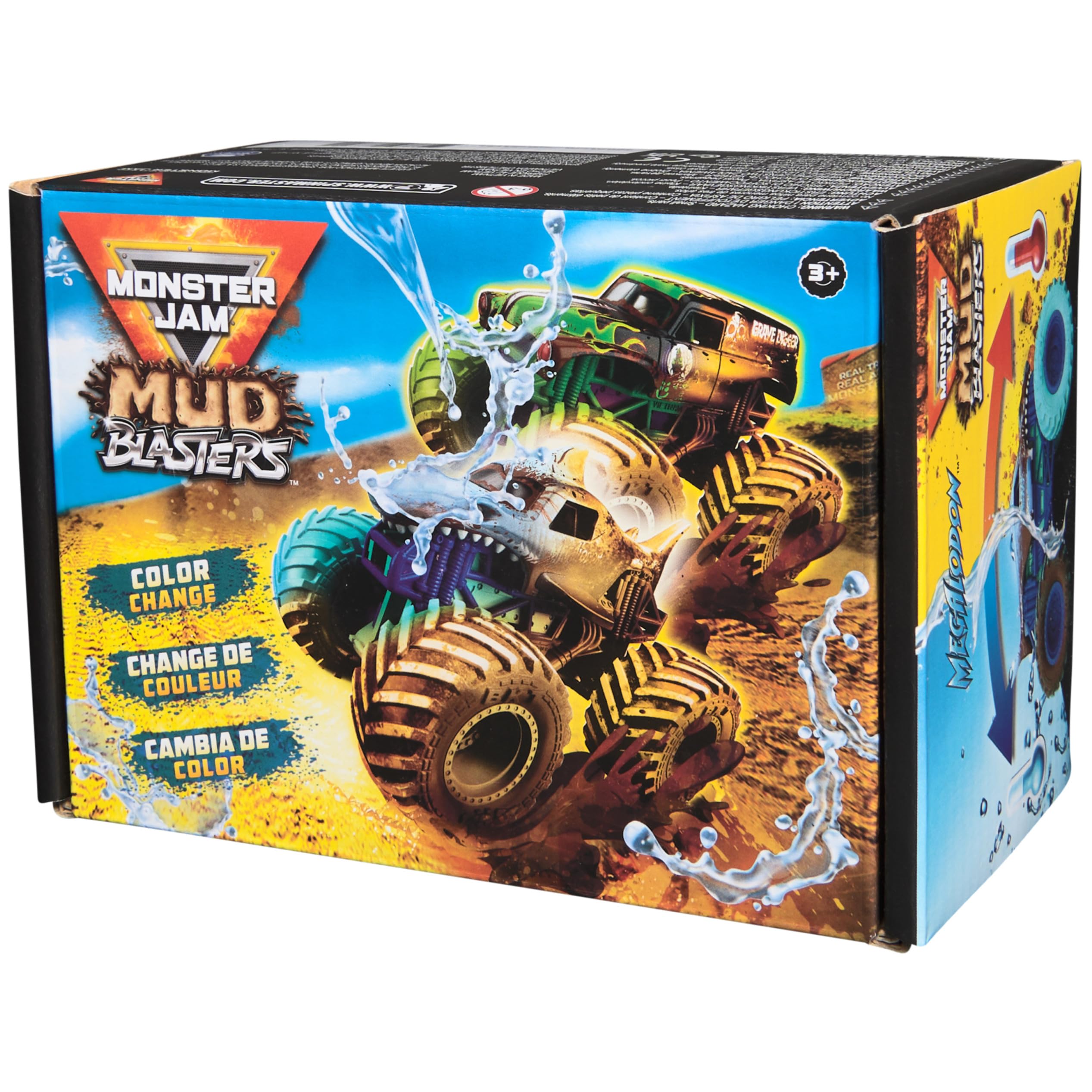 Monster Jam Mud Blasters 2-Pack: Grave Digger & Megalodon Color-Changing 1:64 Die-Cast Trucks for Ages 3+