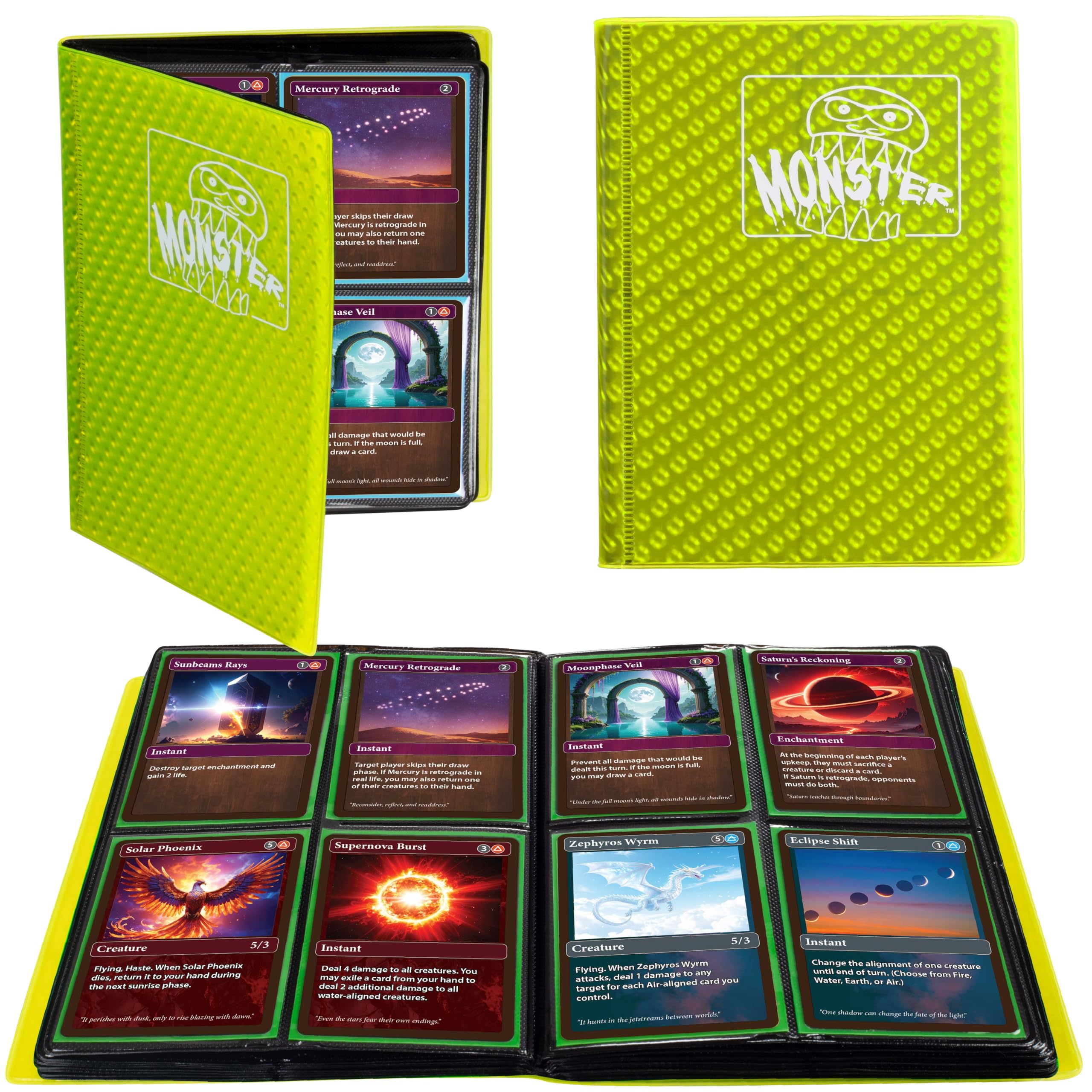 Monster Protectors 4 Pocket Trading Card Album - Holofoil Lime, Side-Loading, Holds 160 Cards