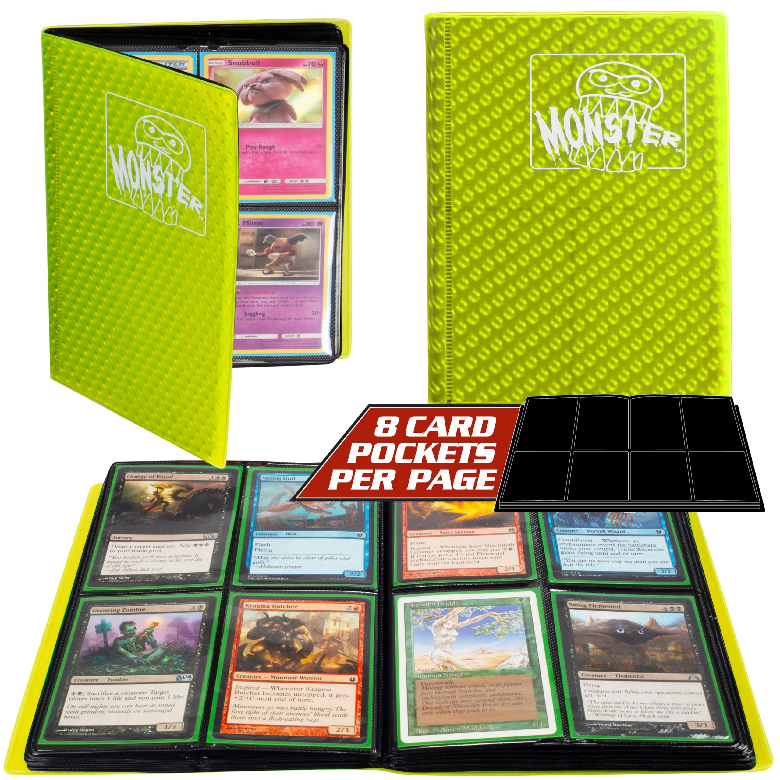 Monster Protectors 4 Pocket Trading Card Album - Holofoil Lime, Side-Loading, Holds 160 Cards