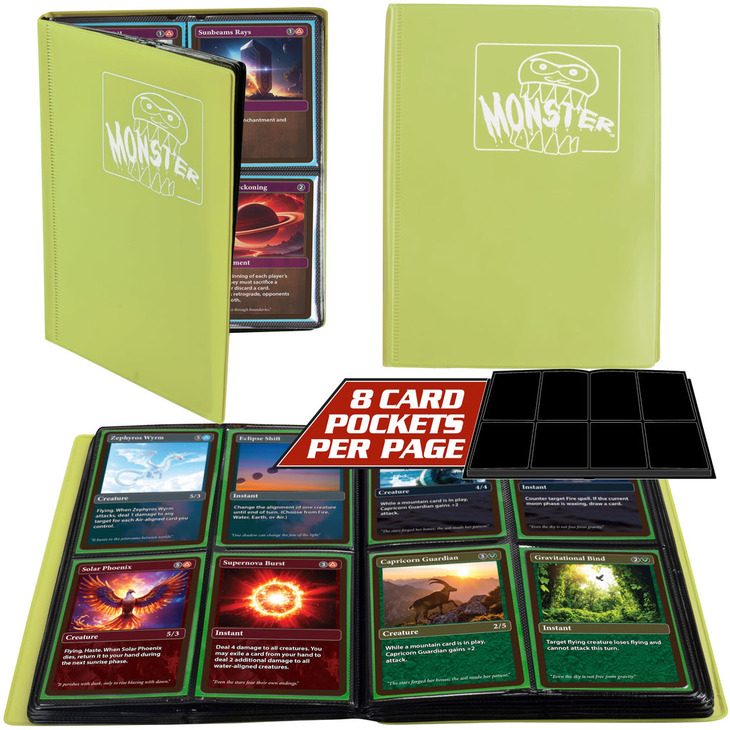 Monster Protectors 4-Pocket Trading Card Binder – Matte Yellow, Holds 160 Cards, Side-Loading Pockets