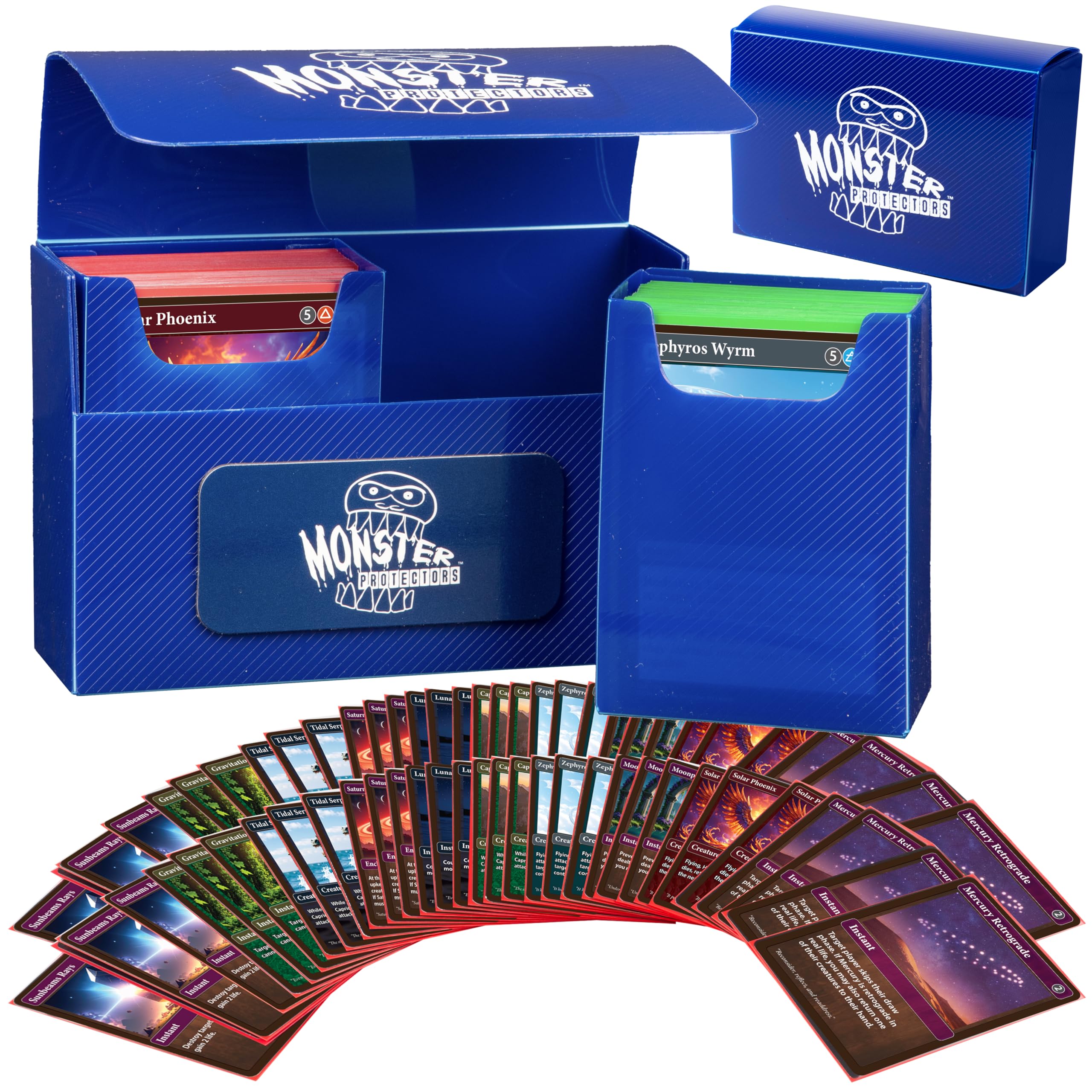 Monster Protectors Blue Magnetic Double Deck Box: Holds 150 Cards for MTG, Pokémon, Yu-Gi-Oh