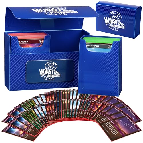 Monster Protectors Blue Magnetic Double Deck Box – Holds 150 TCG Cards (Pokémon, MTG, Yu-Gi-Oh)
