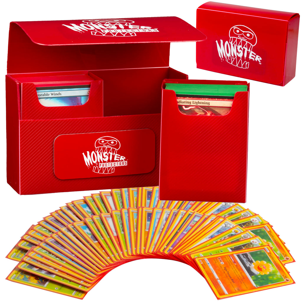 Monster Protectors Red Magnetic Double Deck Box – Holds 150 TCG Cards, Self-Locking Closure