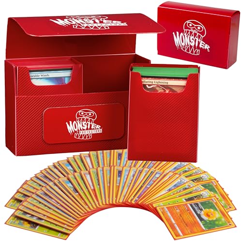 Monster Protectors Red Magnetic Double Deck Box – Holds 150 TCG Cards, Self-Locking Closure
