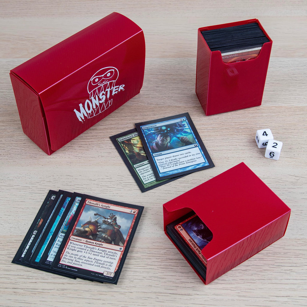 Monster Protectors Red Magnetic Double Deck Box – Holds 150 TCG Cards, Self-Locking Closure