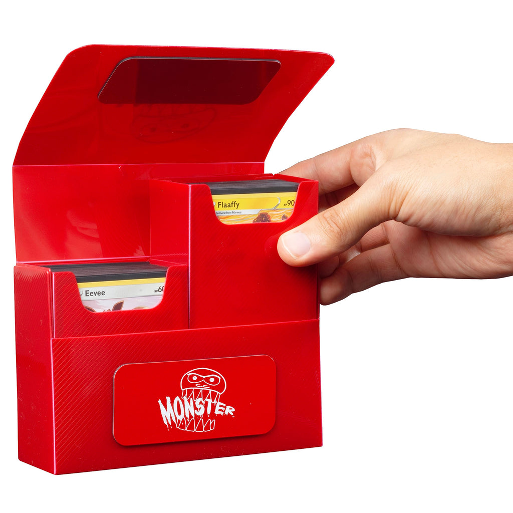Monster Protectors Red Magnetic Double Deck Box – Holds 150 TCG Cards, Self-Locking Closure