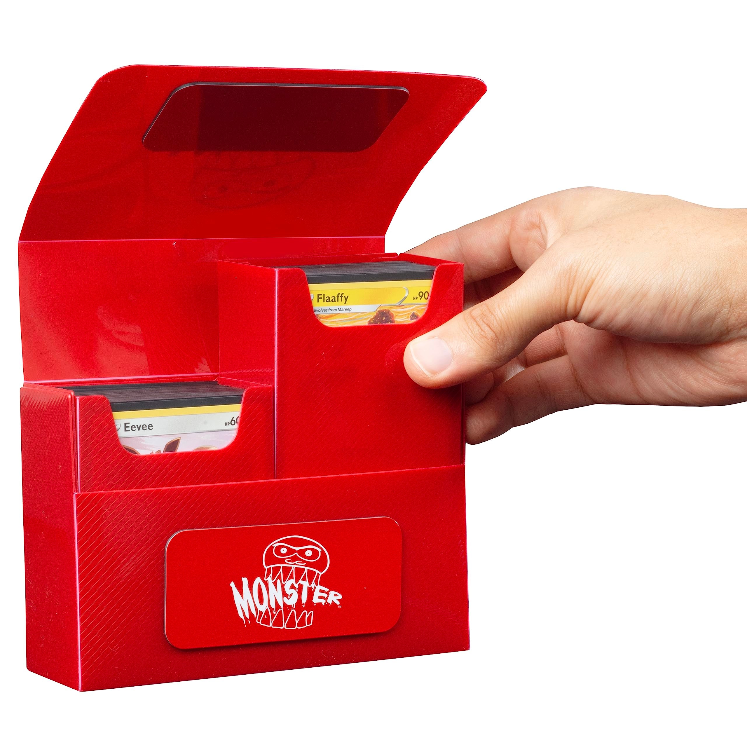 Monster Protectors Red Magnetic Double Deck Box – Holds 150 TCG Cards, Self-Locking Closure