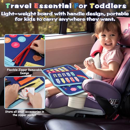 Montessori Busy Board for Toddlers 3-6, Dinosaur Theme Sensory Educational Toy for Fine Motor Skills, Travel Friendly for Airplane and Car, Gift for Boys Girls