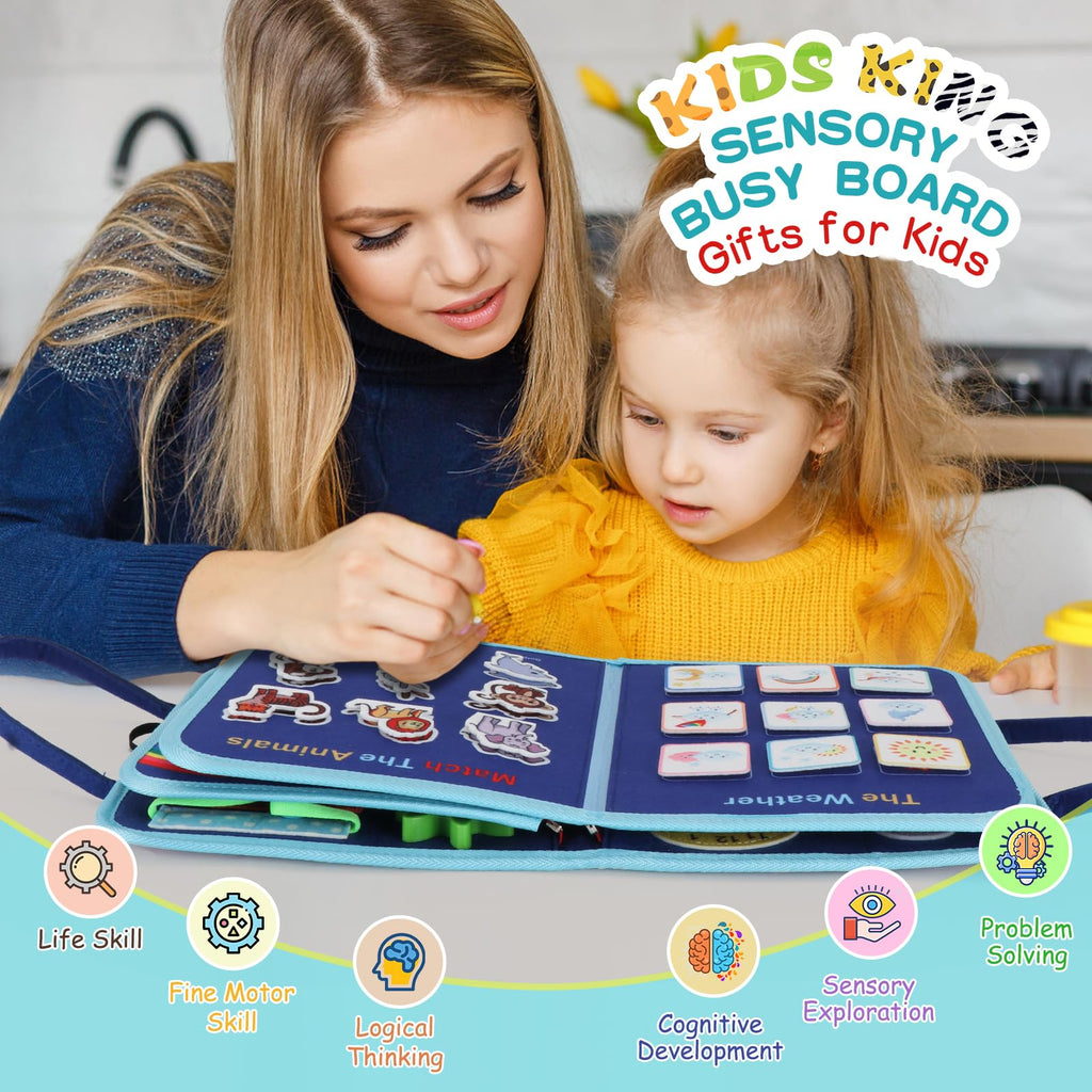 Montessori Busy Board for Toddlers 3-6, Dinosaur Theme Sensory Educational Toy for Fine Motor Skills, Travel Friendly for Airplane and Car, Gift for Boys Girls