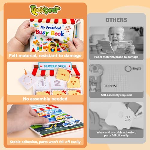 Montessori Felt Busy Book for Toddlers 1-3 – 6 Theme Learning Activities, Portable Travel Toy