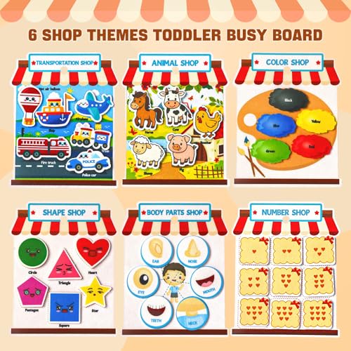 Montessori Felt Busy Book for Toddlers 1-3 – 6 Theme Learning Activities, Portable Travel Toy