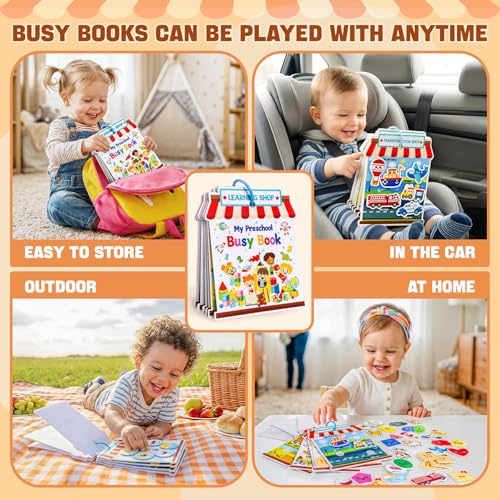 Montessori Felt Busy Book for Toddlers 1-3 – 6 Theme Learning Activities, Portable Travel Toy