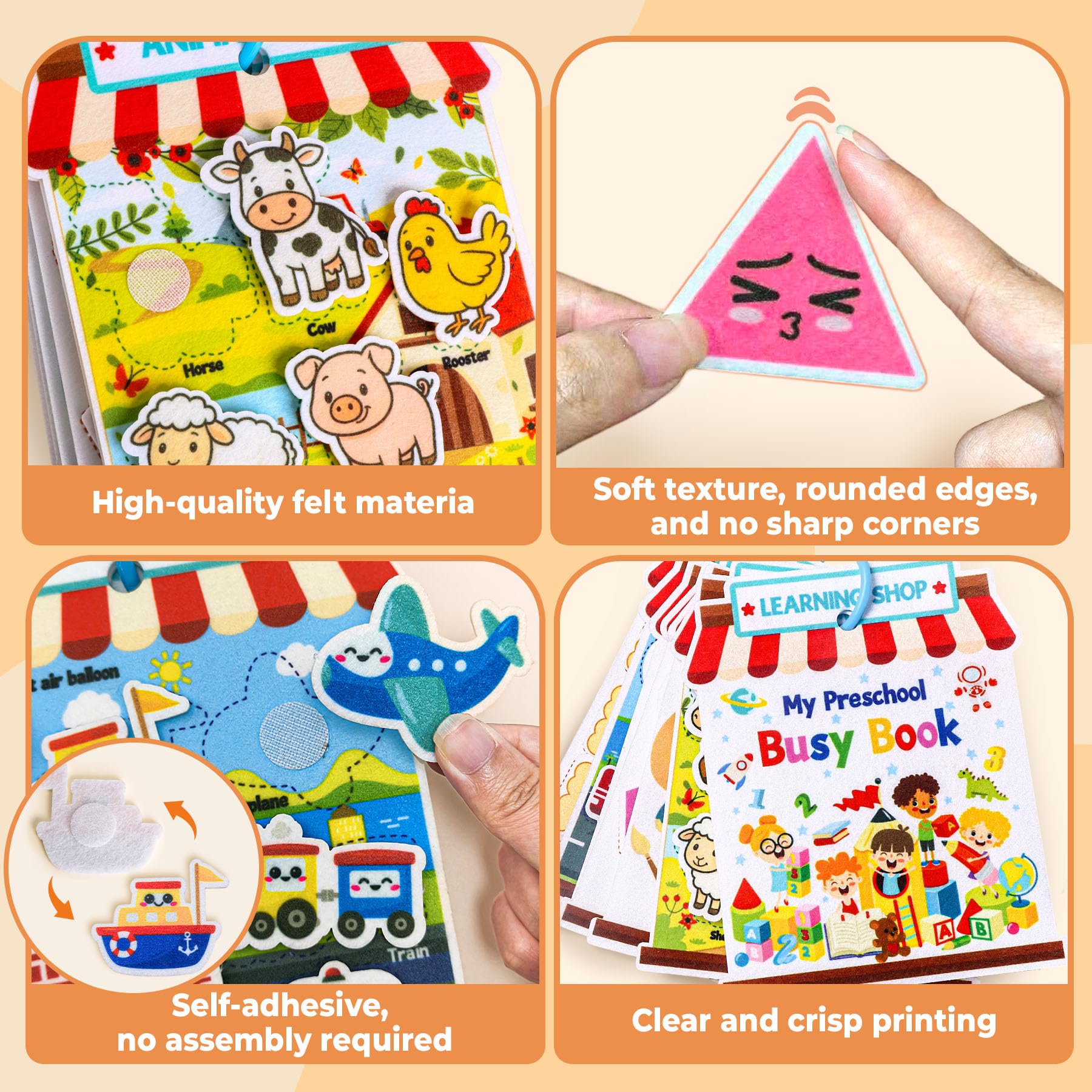 Montessori Felt Busy Book for Toddlers 1-3 – 6 Theme Learning Activities, Portable Travel Toy