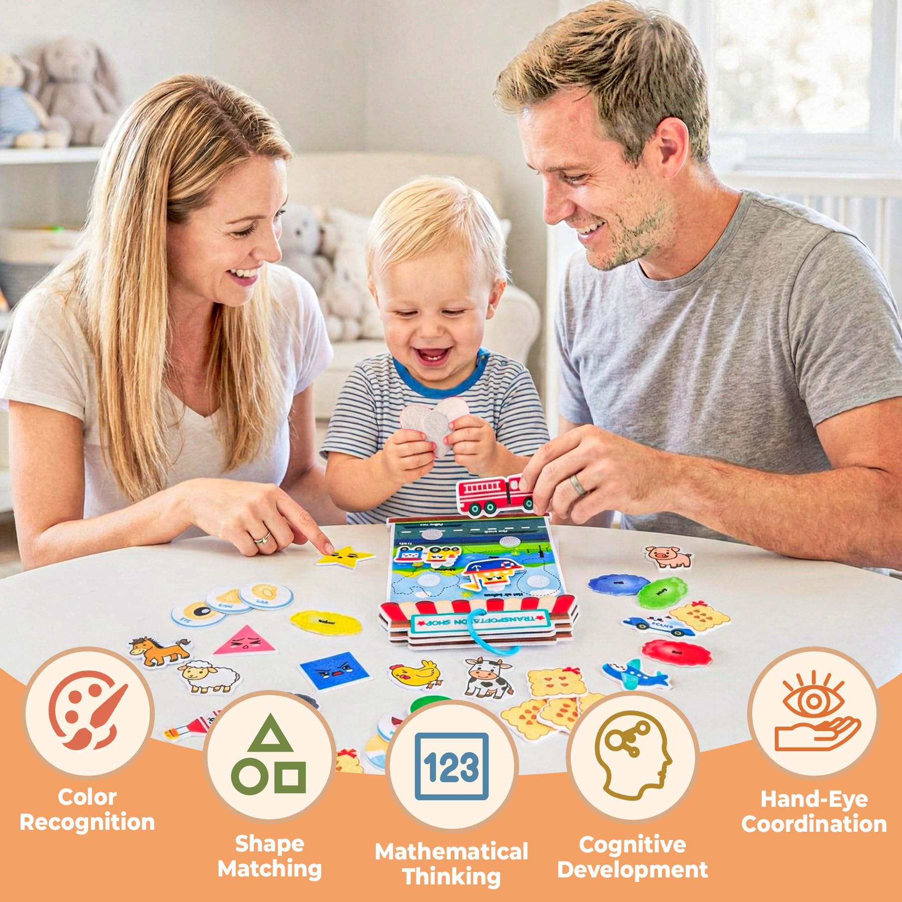 Montessori Felt Busy Book for Toddlers 1-3 – 6 Theme Learning Activities, Portable Travel Toy